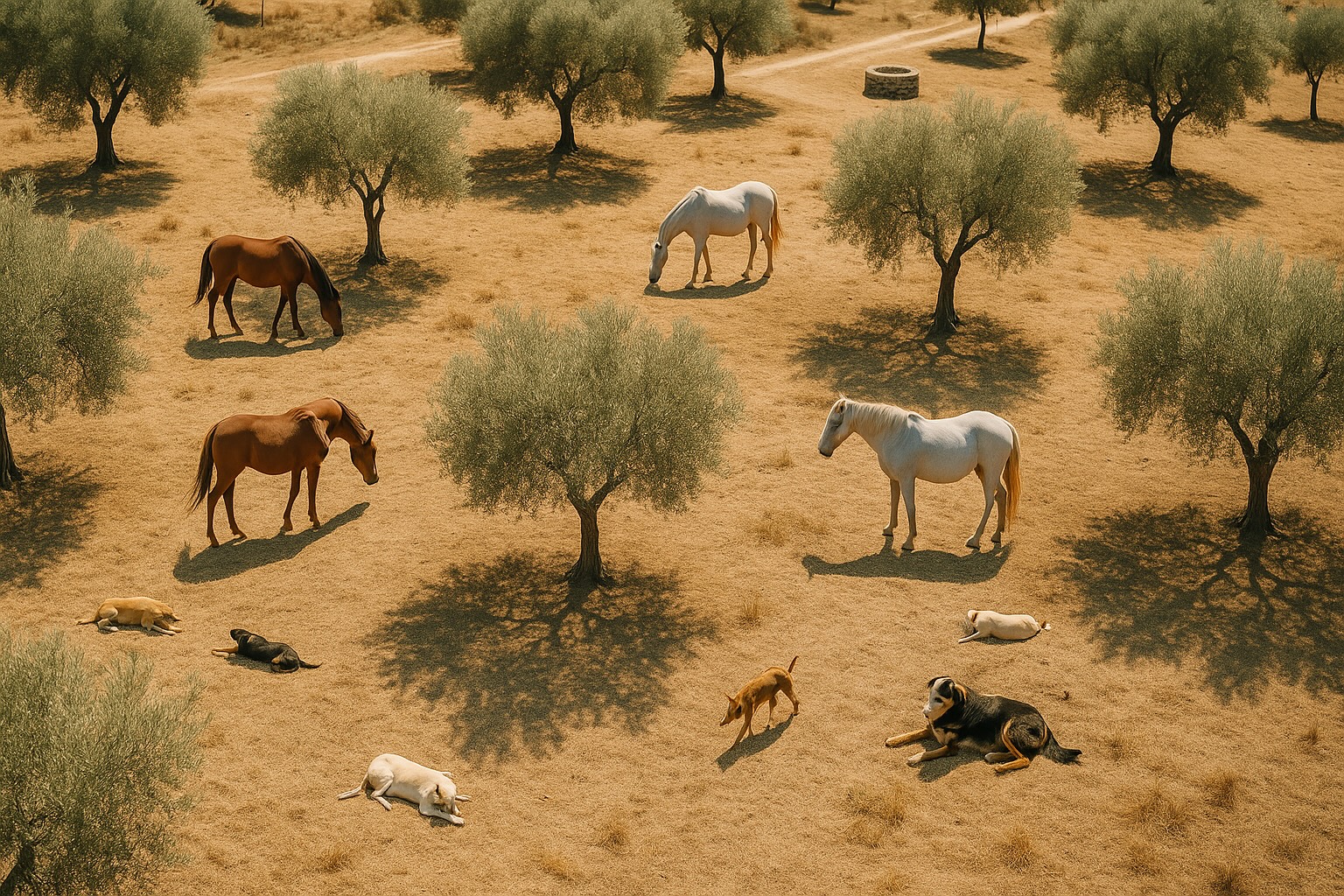 horse dog olivetrees